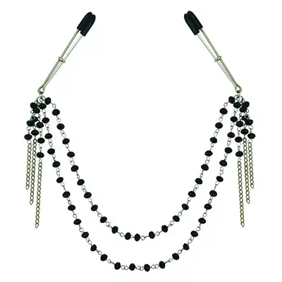 Sportsheet - Black Jaweled Nipple clips. Eleganckie czarne połyskujące w ciemności nakładki na sutki. 