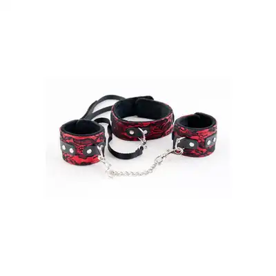 Wiązania-MARCUS 716012 Set collar with hand cuffs metal chain tracery red bdsm Valentine day