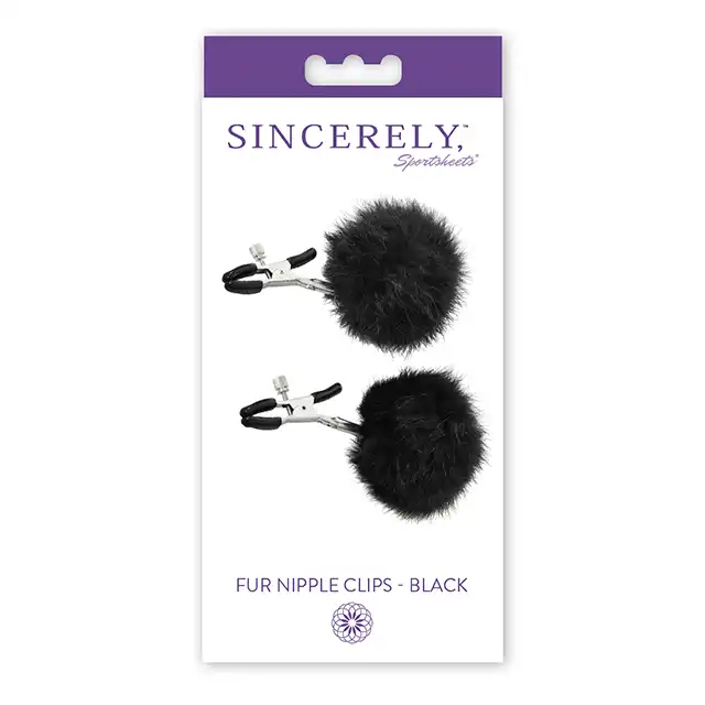 Sportsheets - Sincerely Fur Nipple Clips. Klamerki na sutki z czarnym futerkiem, nowość!