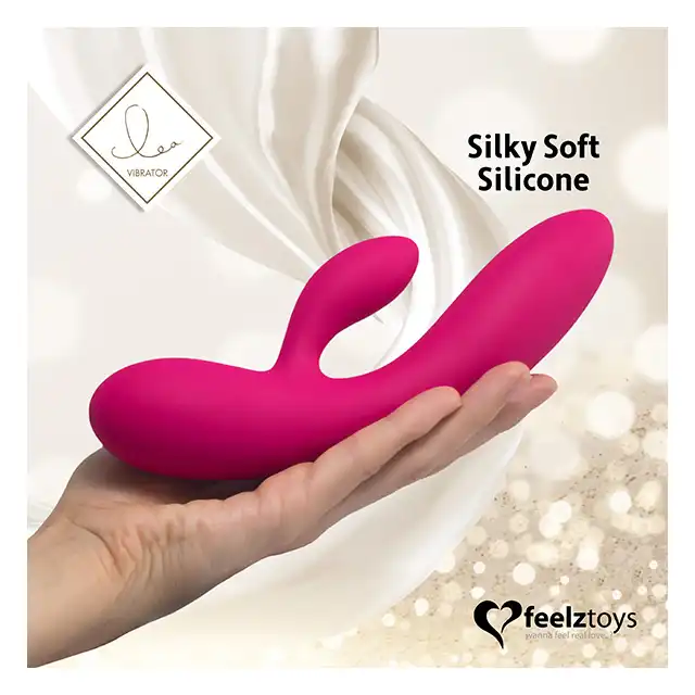 FeelzToys - Lea Rabbit Vibrator Pink. Cichy, przyjemny w dotyku wibrator z króliczkiem, wyprofilowany do stymulacji punktu G. 