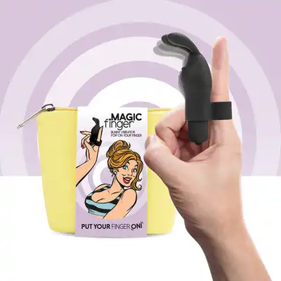 FeelzToys - Finger Vibrator Ring Black. Słodki wibrujący króliczek na palec.  Najwyższej jakości zabawka w uroczym opakowaniu - torebce!