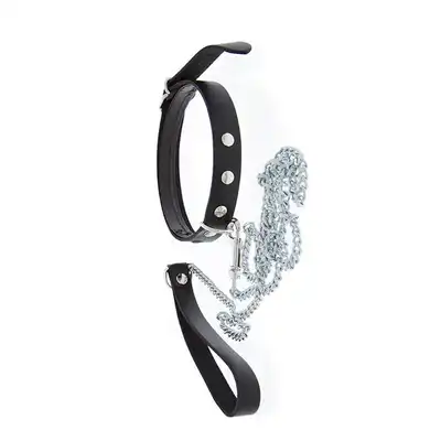 Guilty Pleasure - Collar &amp; Leash. Obroża i smycz, solidny metalowy łańcuch i wygodny uchwyt. 105 cm długości!