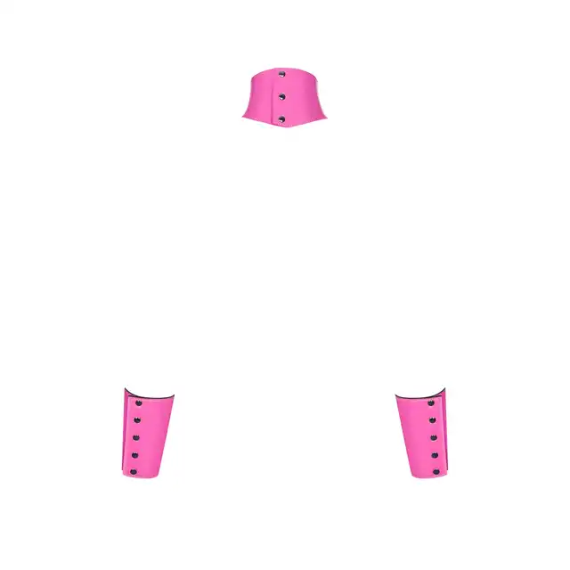Obsessive - Lollypopy Cuffs &amp; Choker. Różowe kajdanki połączone metalowym łańcuszkiem z obrożą na szyję. Zmysłowe zniewolenie. Mega sale