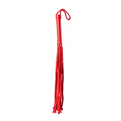 Guilty Pleasure - Cotton String Flogger. Czerwony pejcz z bawełnianymi paskami. Bezpieczny, przyjemny w dotyku. 50 cm! Mega sale!