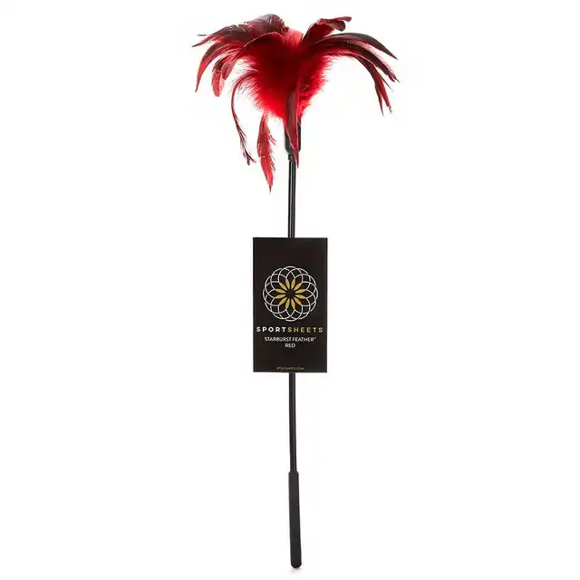 Sportsheets - Starbust Feather Red. Czerwone piórko do głaskania z prawdziwego pierza. 40 cm długości!