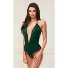 Baci Lingerie - Sexy Satin Teddy Green. Seksowne body z łańcuszkiem. Idealne podkreślenie sylwetki i dziurka w kroku. S/M