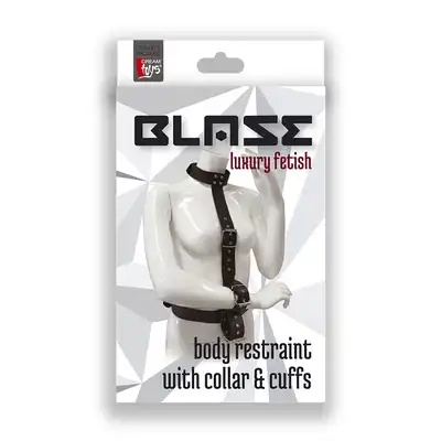 Blaze - Restraint Body Harness with Collar. Uprząż krępująca ciało z ekologicznej skóry. Solidne, bezpieczne dla ciała. 