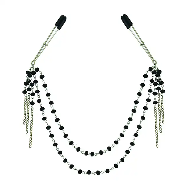 Sportsheet - Black Jaweled Nipple clips. Eleganckie czarne połyskujące w ciemności nakładki na sutki. 
