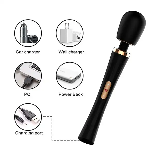 Nomi Tang - Power Wand Black. Luksusowy, ekstremalnie mocny, piękny masażer. Wodoodporny. 5 programów. Silikon.