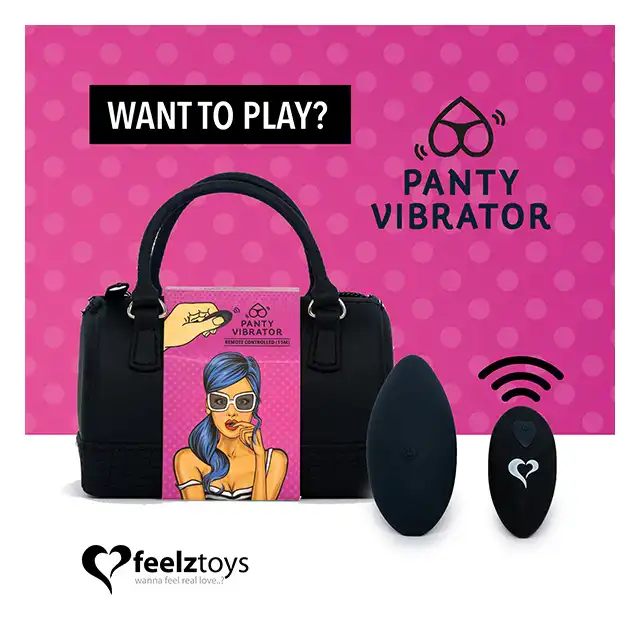 FeelzToys - Panty Vibe Remote Controlled Vibrator Black. Wibrator do łechtaczki sterowany zdalnie. Najlepsza jakość, pomysłowe opakowanie w formie silikonowej torebeczki. 