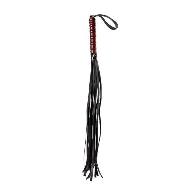 Guilty Pleasure - Vinyl String Flogger. Czarny pejcz ze skóropodobnymi paskami. Solidny, przyjemny w dotyku. 62 cm!