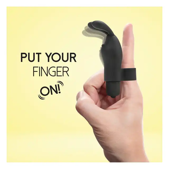 FeelzToys - Finger Vibrator Ring Black. Słodki wibrujący króliczek na palec.  Najwyższej jakości zabawka w uroczym opakowaniu - torebce!