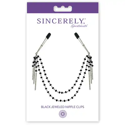 Sportsheet - Black Jaweled Nipple clips. Eleganckie czarne połyskujące w ciemności nakładki na sutki. 