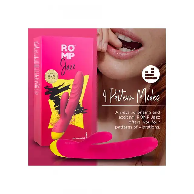 ROMP - Jazz. Wibrator z króliczkiem, klasyczny wzór - innowacyjny model. 4 tryby silnych wibracji, 6 prędkości,wodoodporność, aksamitny silikon. 