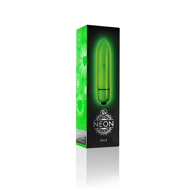 Rocks-Off - Neon Nights Halo Green. Neonowy zielony mini wibrator świecący w ciemności! 