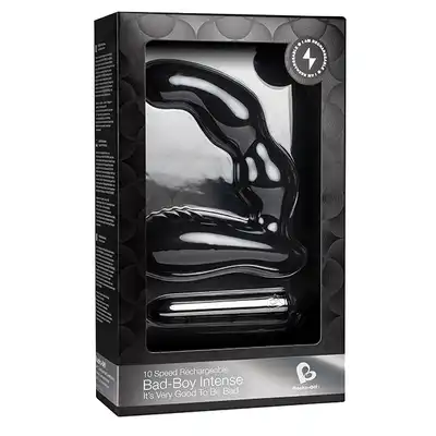 Rocks-Off - Bad Boy Intense 10 Speed Black. Wibrujący plug analny, fałdowany z jedwabnego silikonu. 100% wodoodporny!