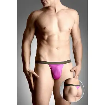 Softline - Mens thongs 4496. Różowe stringi męskie z tęczową gumką. XL