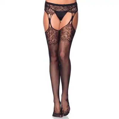 Leg Avenue - 85022 seksowne pończochy z pasem. Drobne oczka, koronka. One size. 
