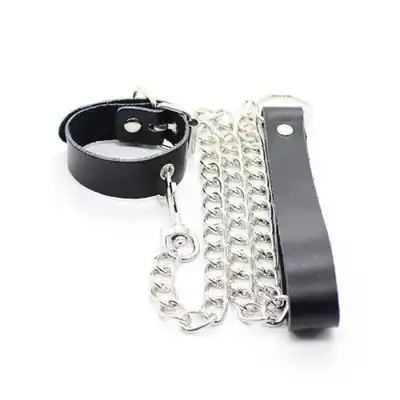 Toyz 4 Lovers - Collar and Leash. Obroża na nadgarstek ze smyczą. Bezpieczny i solidny zestaw z wytrzymałej, nie uczulającej ekoskóry i metalowego łańcucha. 