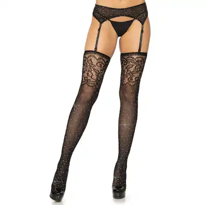Leg Avenue - 84976 pończochy z diamencikami oraz pas. One size. 