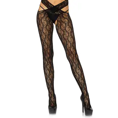 Leg Avenue - 84997 rajstopy z wyciętym krokiem i pośladkami. Piękny wzór po długości. One size. 