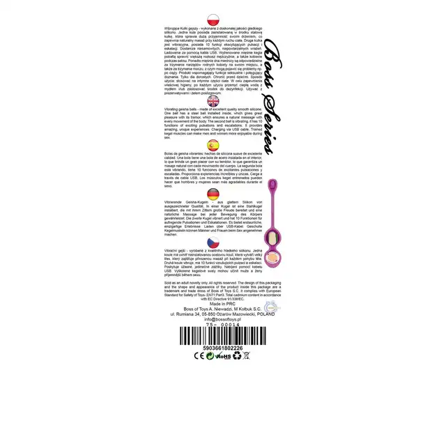 Boss Series - Vibrating Kegel Balls. 32mm 80g, 10 funkcji wibracji, ładowanie USB
