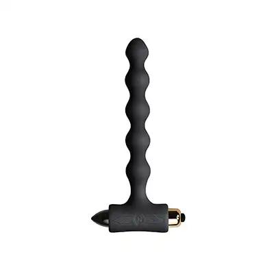 Rocks-Off - Petite Sensations Pearls Black. Wibrujący plug analny o strukturze koralików. Podłużny, aksamitnie gładki. 