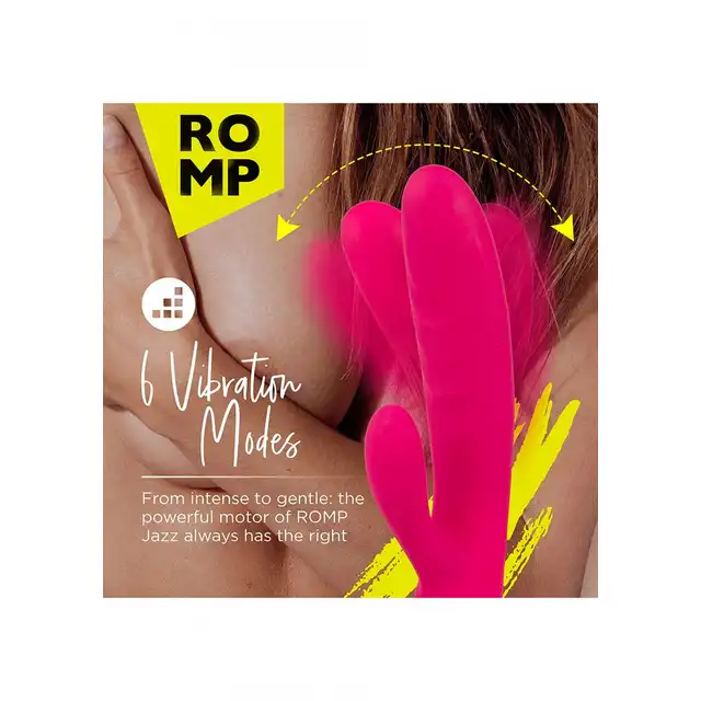 ROMP - Jazz. Wibrator z króliczkiem, klasyczny wzór - innowacyjny model. 4 tryby silnych wibracji, 6 prędkości,wodoodporność, aksamitny silikon. 