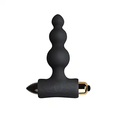 Rocks-Off - Petite Sensations Bubbles Black. Wibrujący plug analny o falistej strukturze. Wodoodporny, jedwabiście gładki. 