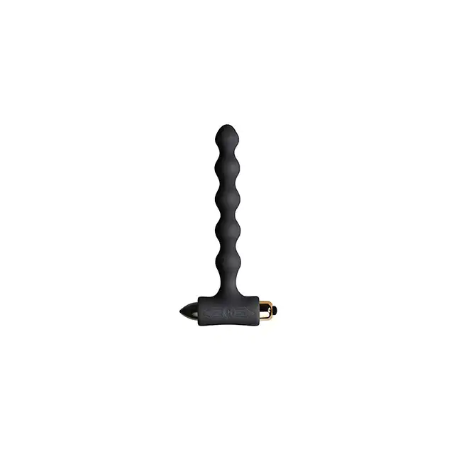 Rocks-Off - Petite Sensations Pearls Black. Wibrujący plug analny o strukturze koralików. Podłużny, aksamitnie gładki. 