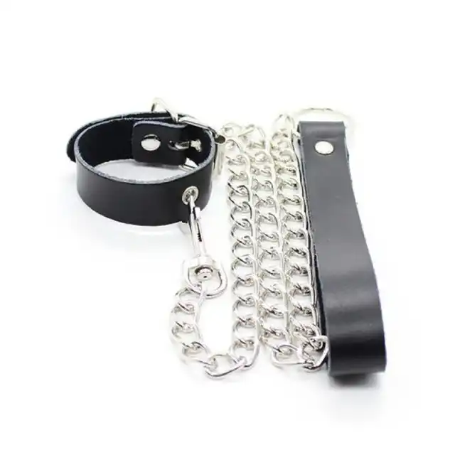 Toyz 4 Lovers - Collar and Leash. Obroża na nadgarstek ze smyczą. Bezpieczny i solidny zestaw z wytrzymałej, nie uczulającej ekoskóry i metalowego łańcucha. 