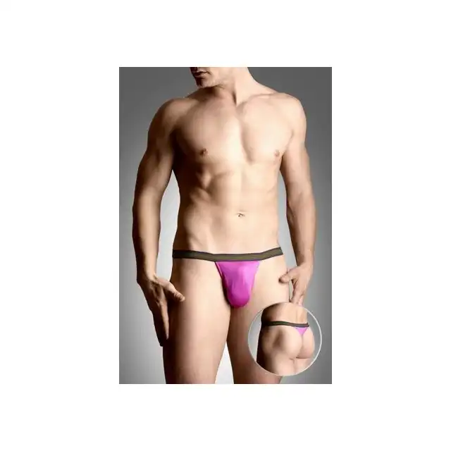 Softline - Mens thongs 4496. Różowe stringi męskie z tęczową gumką. XL