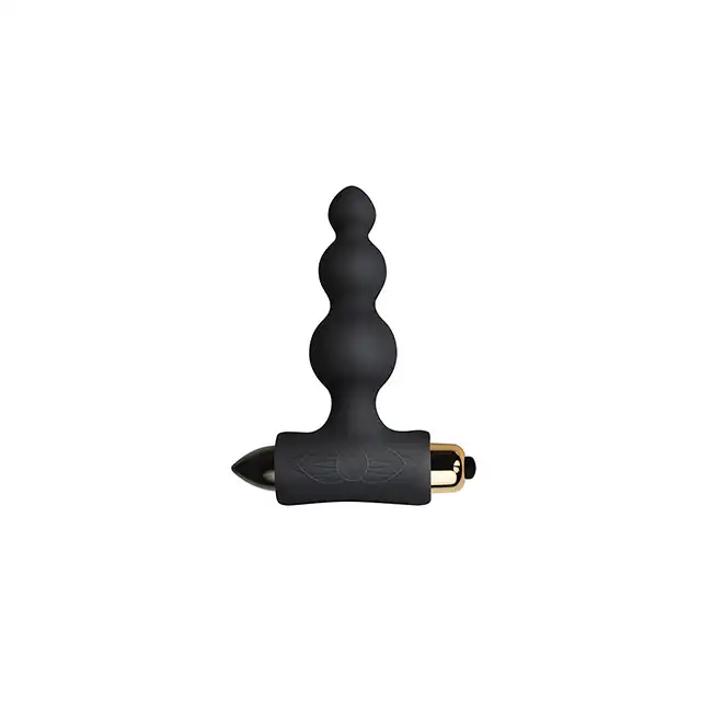 Rocks-Off - Petite Sensations Bubbles Black. Wibrujący plug analny o falistej strukturze. Wodoodporny, jedwabiście gładki. 