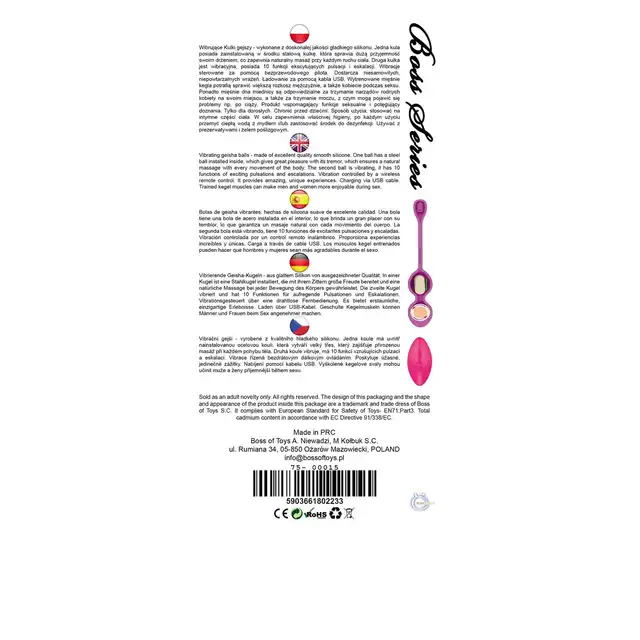 Bseries -  Vibrating Kegel Balls. 32mm 80g, 10 funkcji wibracji, zdalna kontrola. 