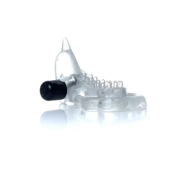 Boss Series - Vibro Cockring Dolphin Clear. Wibrujący żelowy pierścień erekcyjny delfinek. Lekki, elastyczny i silnie wibrujący. 