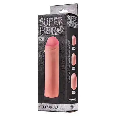 Stymulator-Penis sleeve SUPER HERO Casanova. Przedłużka penisa, extra dodatkowa stymulacja pochwy.  UltraSoft NeoSkin&amp;#x00AE; znakomita!