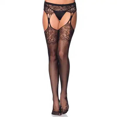Leg Avenue - 85022 seksowne pończochy z pasem. Drobne oczka, koronka. One size. 