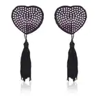 Toyz4Lovers - Heart Nipples Tassels Pink. Czarne nasutniki z frędzlami i różowymi kryształkami.