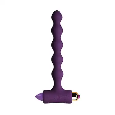 Rocks-Off - Petite Sensations Pearls Purple. Wibrujący plug analny o strukturze koralików. Podłużny, aksamitnie gładki. 