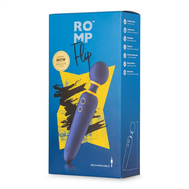 ROMP - Flip. Magiczna różdżka w kompaktowym rozmiarze. 4 tryby silnych wibracji, 6 prędkości, wodoodporność, aksamitny silikon. 
