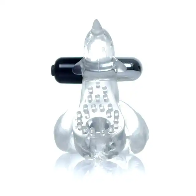 Boss Series - Vibro Cockring Dolphin Clear. Wibrujący żelowy pierścień erekcyjny delfinek. Lekki, elastyczny i silnie wibrujący. 