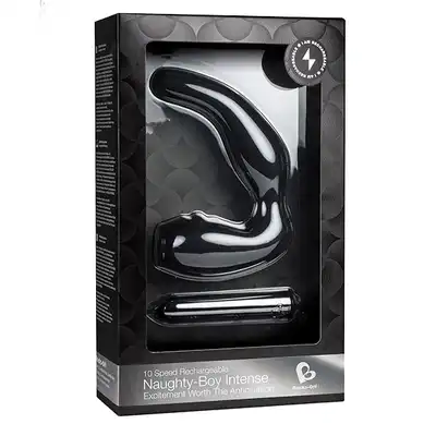 Rocks-Off - Naughty Boy Intense 10 Speed Black. Wibrujący plug analny z jedwabnego silikonu. 100% wodoodporny!