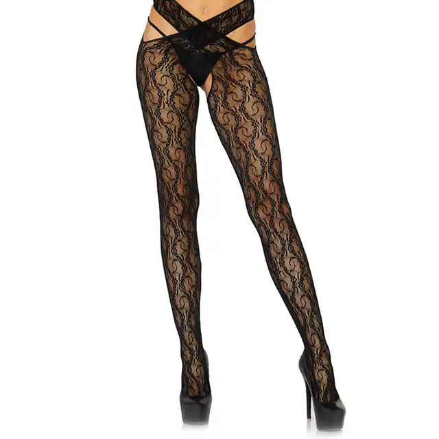 Leg Avenue - 84997 rajstopy z wyciętym krokiem i pośladkami. Piękny wzór po długości. One size. 