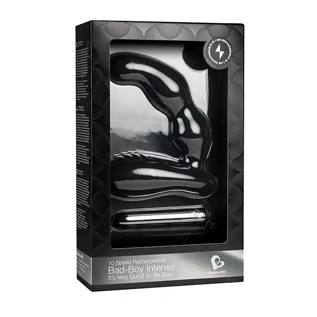 Rocks-Off - Bad Boy Intense 10 Speed Black. Wibrujący plug analny, fałdowany z jedwabnego silikonu. 100% wodoodporny!