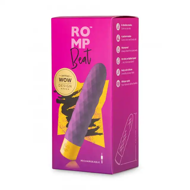 ROMP - Beat. Mini wibrator. 4 tryby silnych wibracji, 6 prędkości, wodoodporność, aksamitny silikon. 15 cm, kompaktowy rozmiar. 