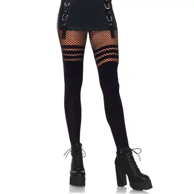 Leg Avenue - 85138 rajstopy z ozdobnym pasem. Gładkie rajstopy do połowy, kabaretki od uda w górę. One size. 