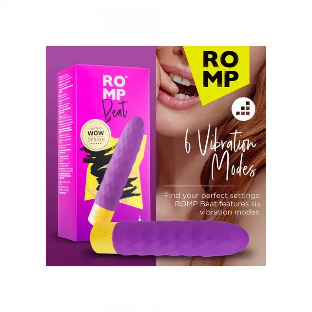 ROMP - Beat. Mini wibrator. 4 tryby silnych wibracji, 6 prędkości, wodoodporność, aksamitny silikon. 15 cm, kompaktowy rozmiar. 
