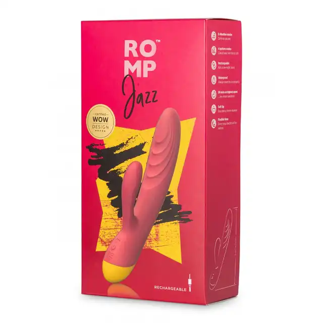 ROMP - Jazz. Wibrator z króliczkiem, klasyczny wzór - innowacyjny model. 4 tryby silnych wibracji, 6 prędkości,wodoodporność, aksamitny silikon. 