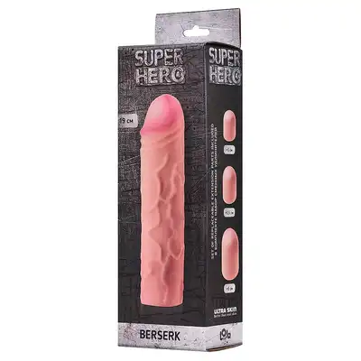 Stymulator-Penis sleeve SUPER HERO Berserk. Przedłużka penisa, arcymistrzowska stymulacja pochwy.  UltraSoft NeoSkin&amp;#x00AE; znakomita!