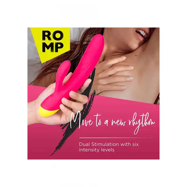 ROMP - Jazz. Wibrator z króliczkiem, klasyczny wzór - innowacyjny model. 4 tryby silnych wibracji, 6 prędkości,wodoodporność, aksamitny silikon. 